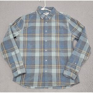 Wellen Shirt Mens Large (Fits Med) Blue Plaid Corduroy Button Down Long Sleeve